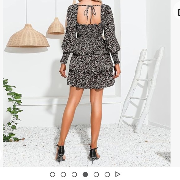 Square Neck Ruffle Dress - Picture 2 of 8